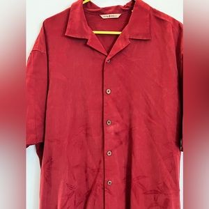 Men’s Red Tommy Bahama shirt sleeve button up.